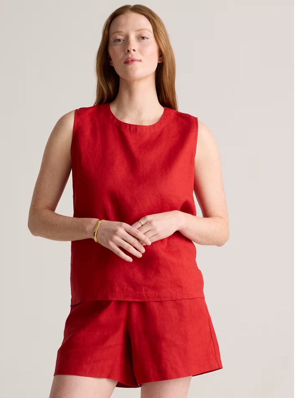 Quince 100% European Linen Tank Chile Res Sz NEW